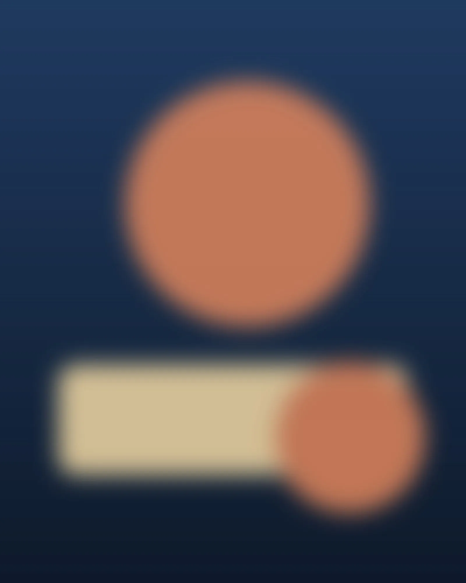 Deep blue painting with a glowing orange sun over pale sand